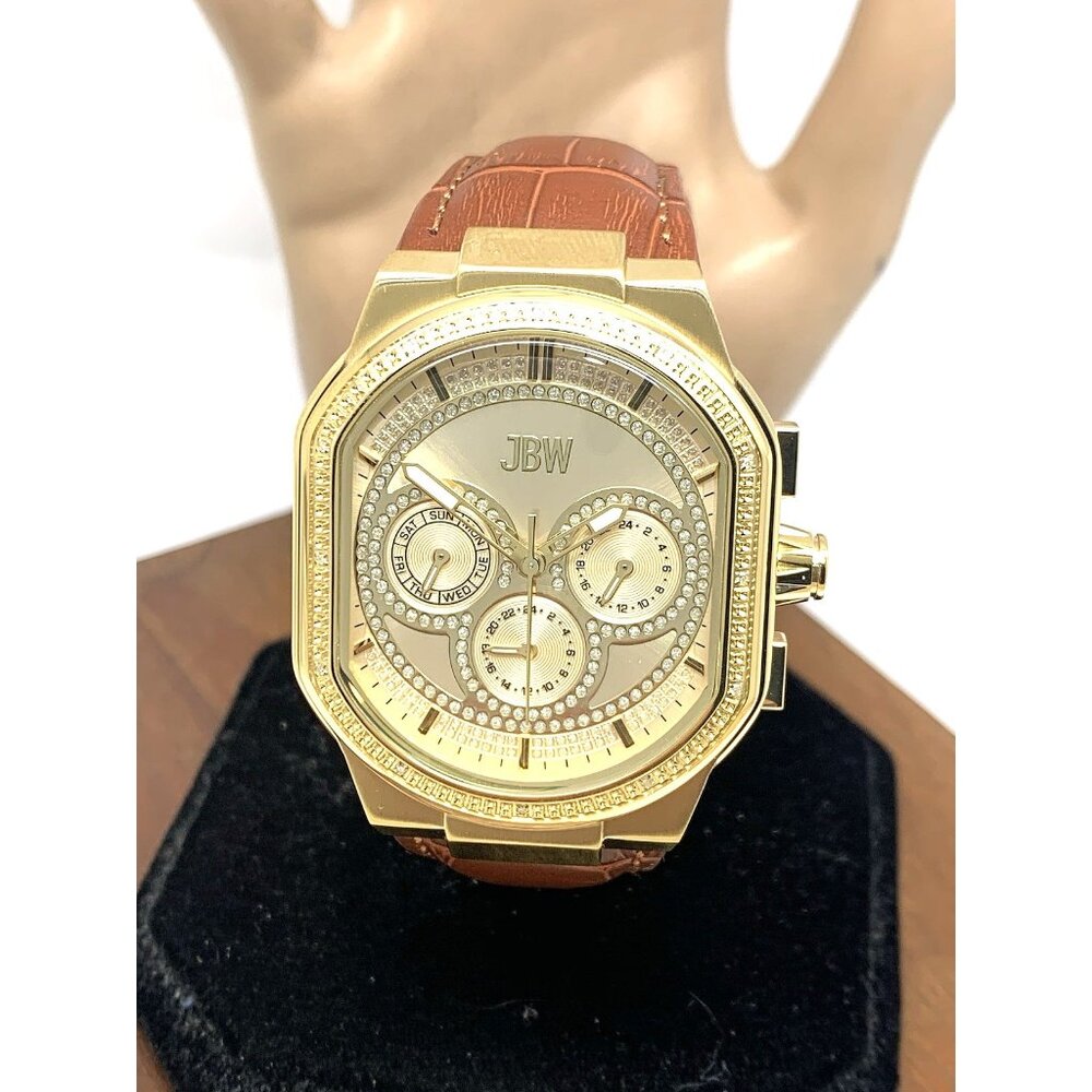 JBW Men's Watch J6408B Orion Quartz Diamond Accent Gold Dial Brown Leather Strap